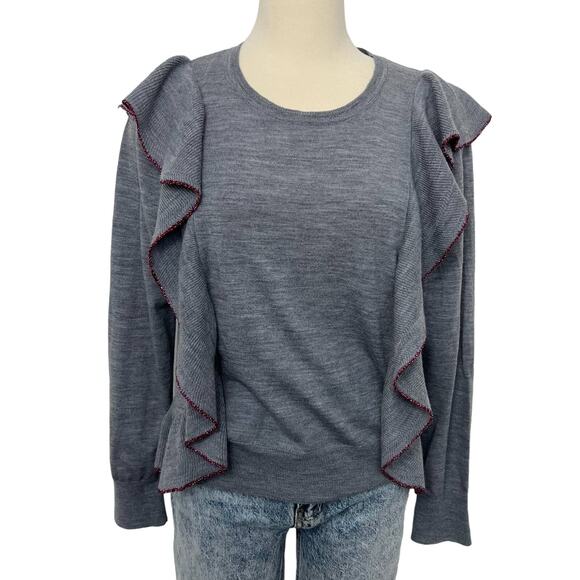 Rhie Merino Wool Sweater Heather Gray Ruffle Pullover | Size: Medium - Picture 1 of 9